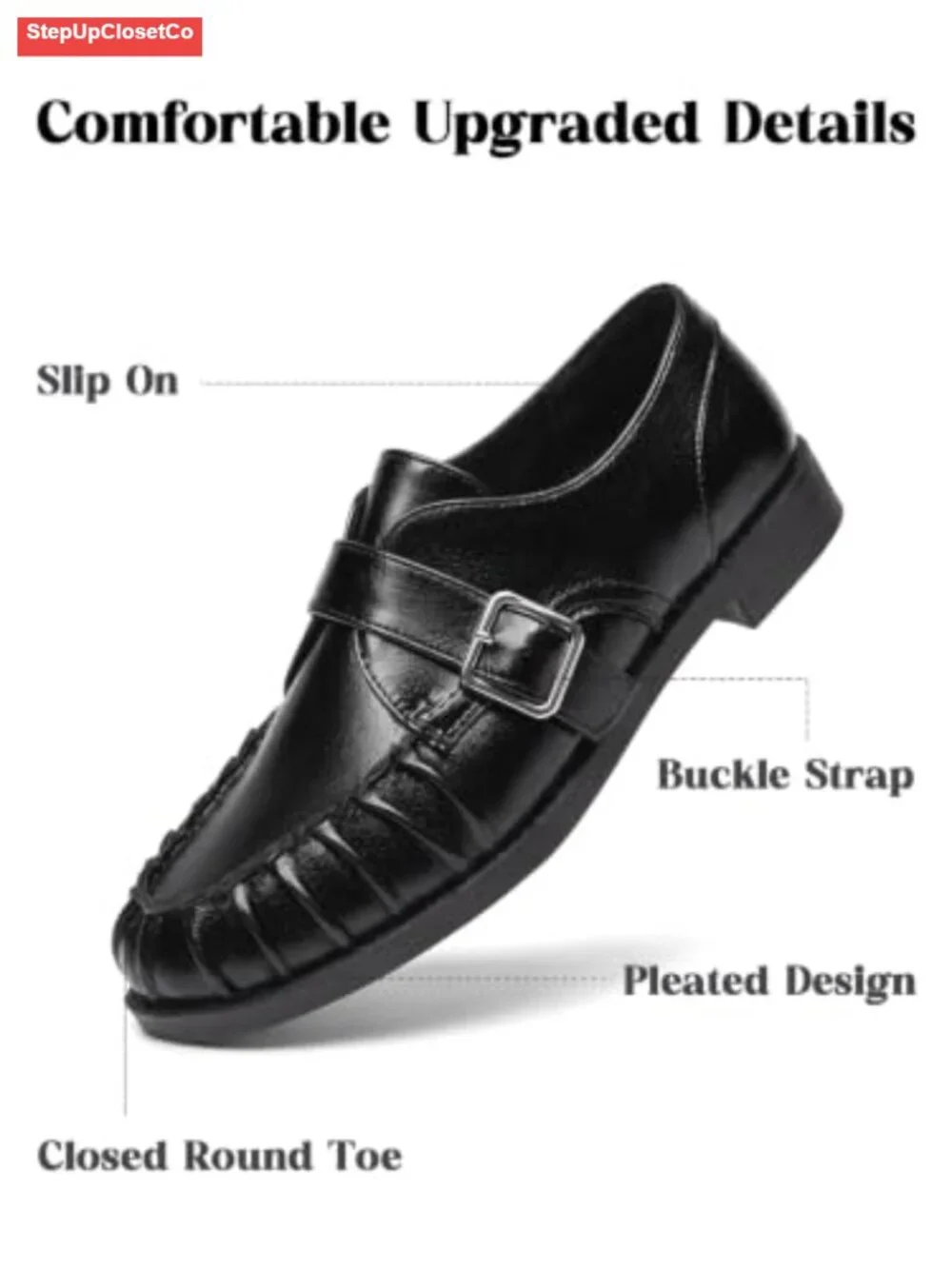 Pleated Monk Strap Slip On Loafers Comfort Work Office Flats